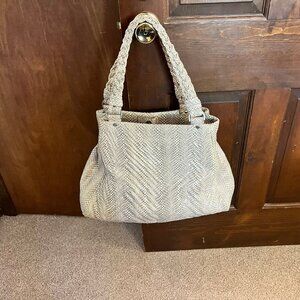 Cole Haan "Laury" Cobra Tote, Cream and Gray